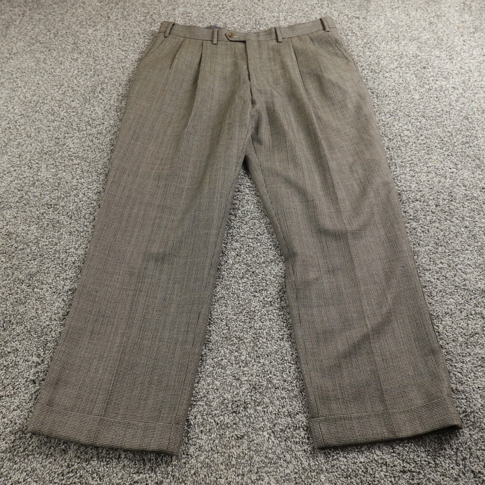 Ralph Lauren Pants Mens 38X29 Brown Wool Chino Trouser Dress Slacks Pleated Cuff